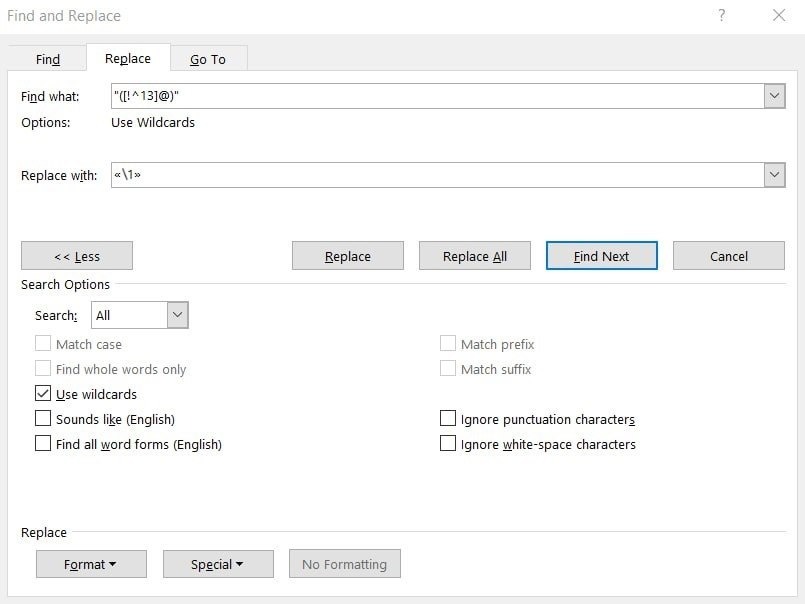 How to replace “straight quotes” with «guillemets» in Word - 2