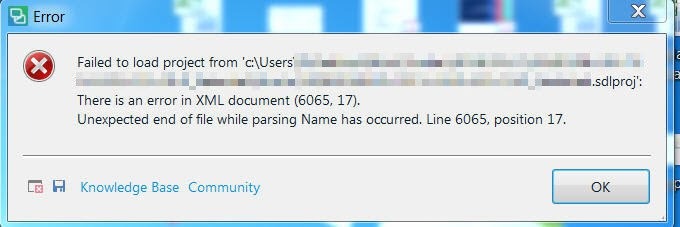How to fix the «Failed to load project from …» error in Trados Studio - 2