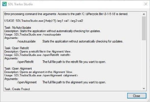 Як усунути помилку Trados Studio «Error processing command line arguments» - 2
